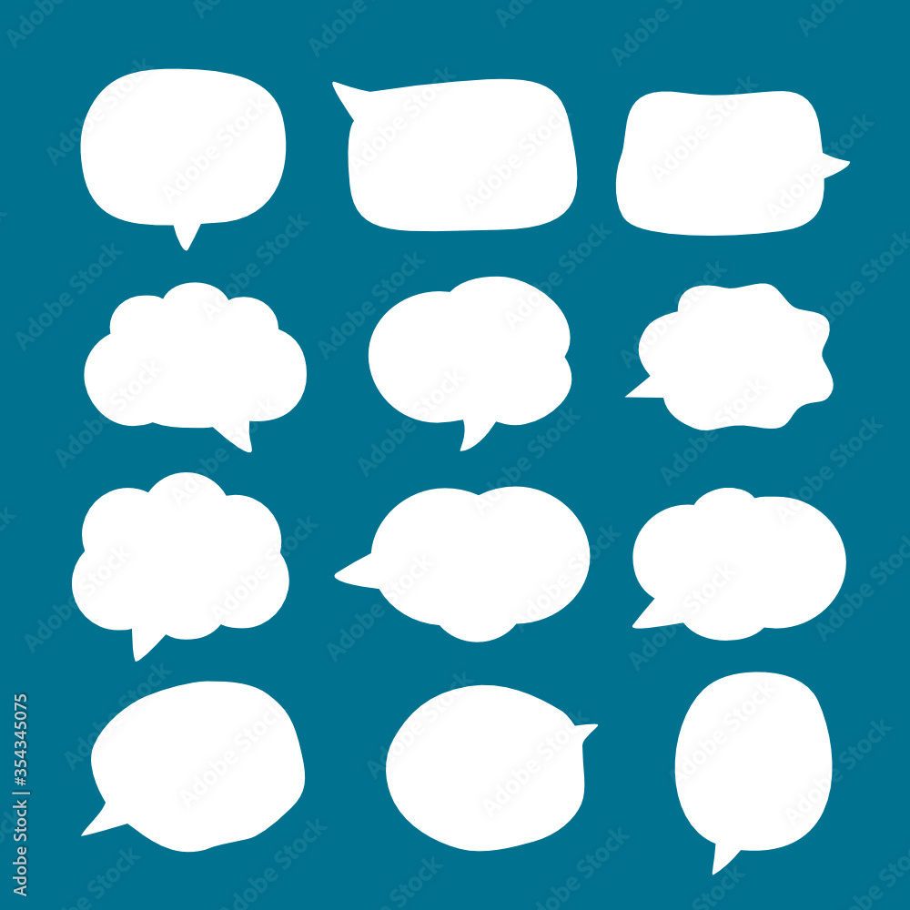 set of blank white speech bubble in flat design, sticker for chat symbol, label, tag or dialog word set of blank white speech bubble in flat design, sticker for chat symbol, label, tag or dialog word