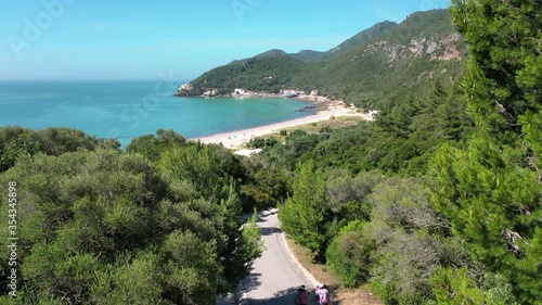 Portinho da Arrábida after quarantine and national emergency state days due to Covid-19. Aerial view. photo