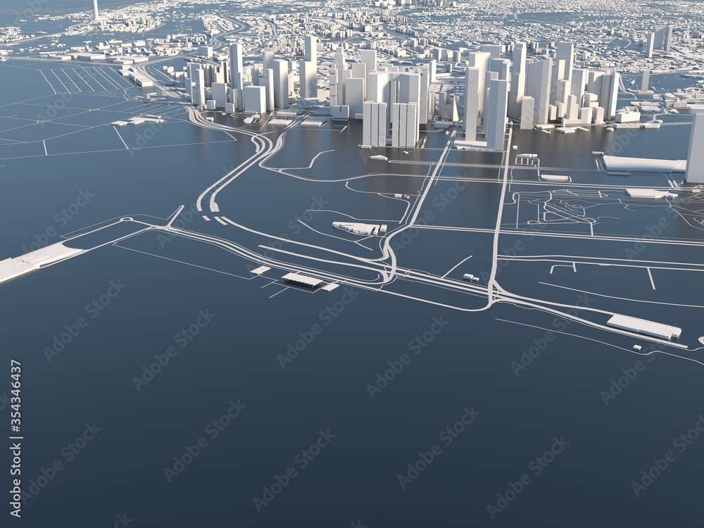 stylized graphics city of Singapore, 3D render - obrazy, fototapety, plakaty 