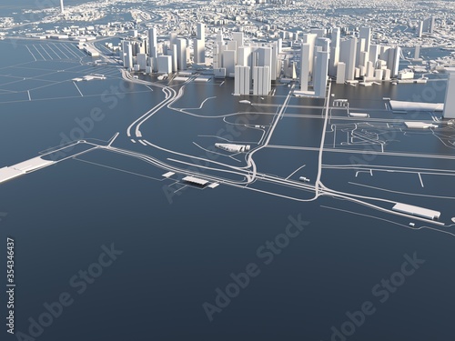 Photography stylized graphics city of Singapore, 3D render