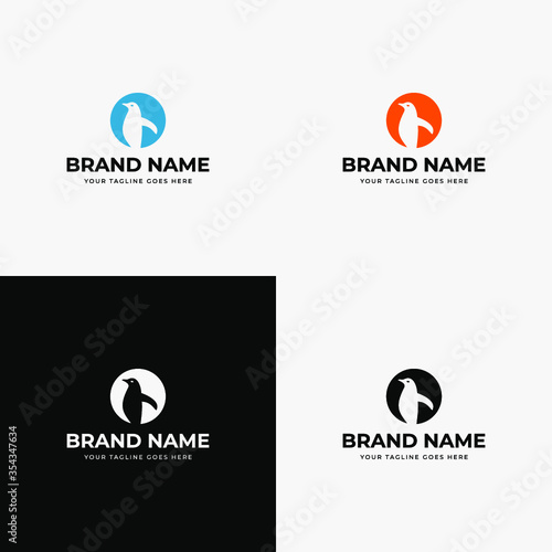 Simple creative abstract circle penguin bird logo design template vector illustration.