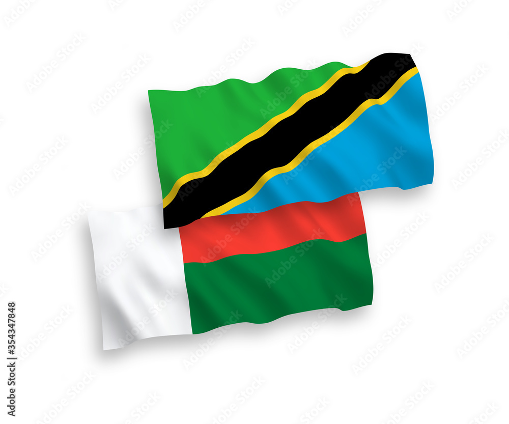 Obraz premium Flags of Madagascar and Tanzania on a white background