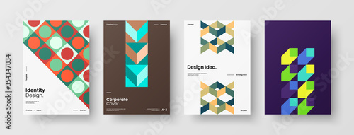 Company identity brochure template collection. Business presentation vector A4 vertical orientation front page mock up set. Corporate report cover abstract geometric illustration design layout bundle.