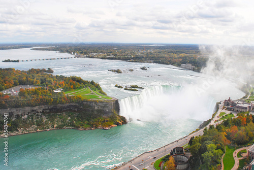 The Horseshoe Falls at Niagara. The view includes the island across the river.