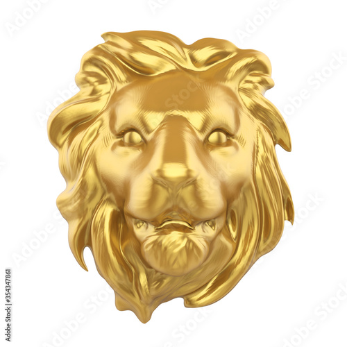 Fototapeta Naklejka Na Ścianę i Meble -  Golden Lion Head Sculpture Isolated