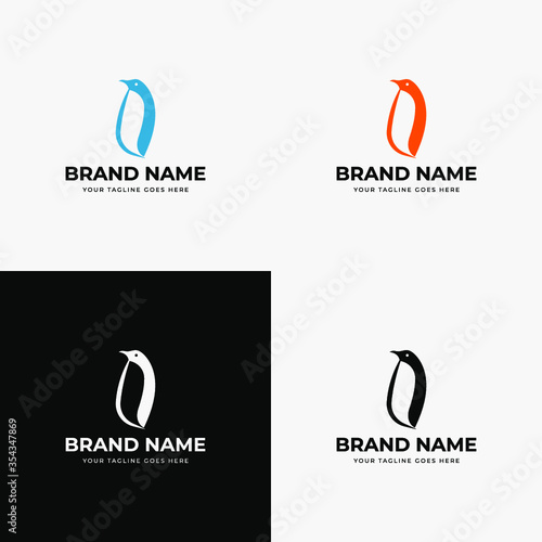 Simple creative abstract penguin bird logo design template vector illustration.