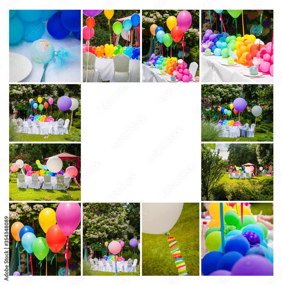 summer time theme for party or birthday. Collage of five pictures of ...
