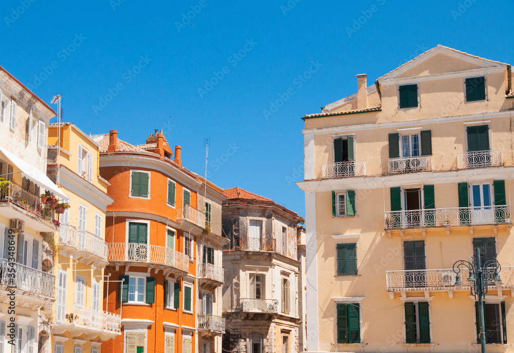 Group of houses in mediterranean style with lattice jalousie