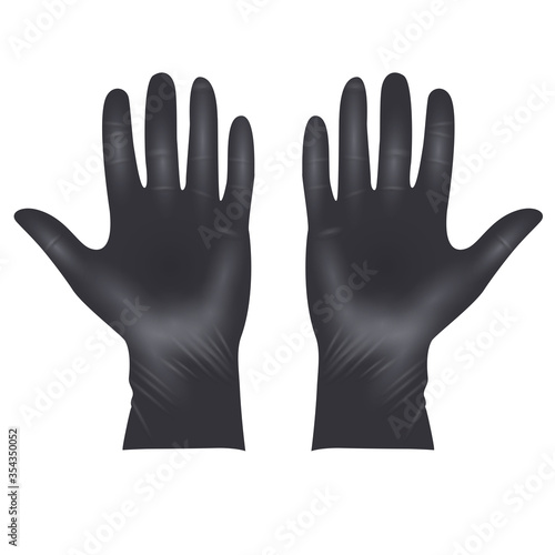 Medical latex protective gloves, realistic black gloves