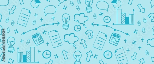 Hand drawn doodle set with business symbols. Vector finance web banner.