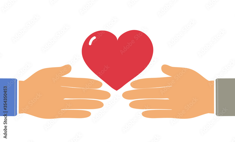 Charity concept. Heart in hands. Symbol of volunteering , help, mercy, love, goodness and hope. Vector illustration in flat style Charity concept. Heart in hands. Symbol of volunteering , help, mercy, love, goodness and hope. Vector illustration in flat style