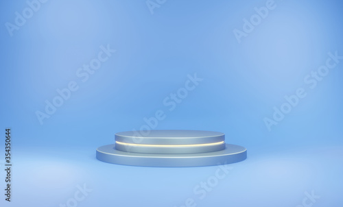 3d rendering pastel color background with geometric shapes, podium on the floor. Platforms for product presentation, background. Abstract composition design, have circle for set product is blue colors