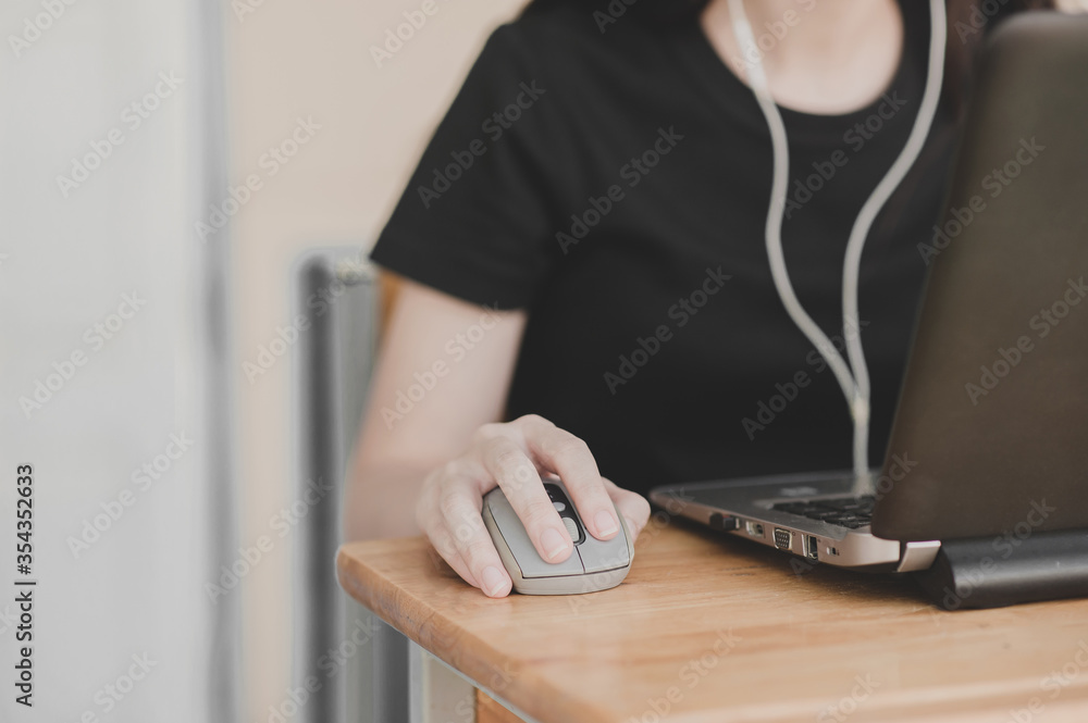 Fototapeta premium Women working from home on computer notebook social distancing New normal human