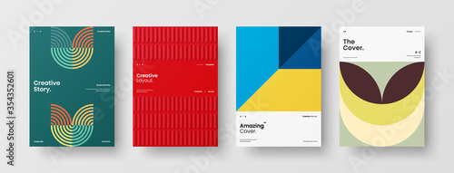Company identity brochure template collection. Business presentation vector A4 vertical orientation front page mock up set. Corporate report cover abstract geometric illustration design layout bundle.