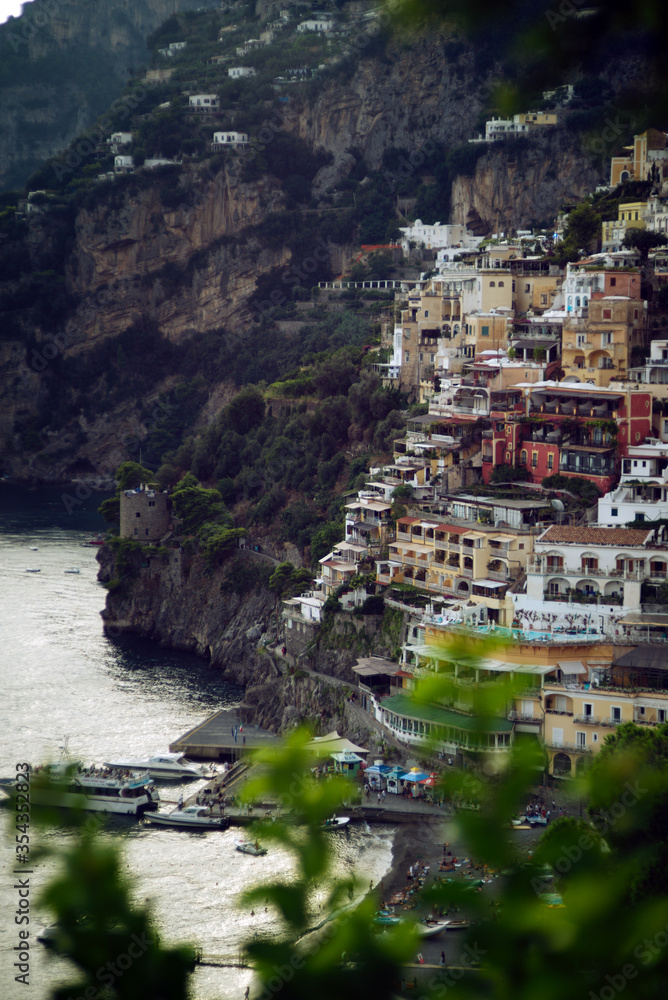 View of Positano in the afternoon. Positano, Italy - August 13, 2018.