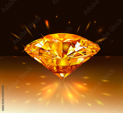 Beautiful bright orange diamond  isolated on dark orange background. Vector illustration.