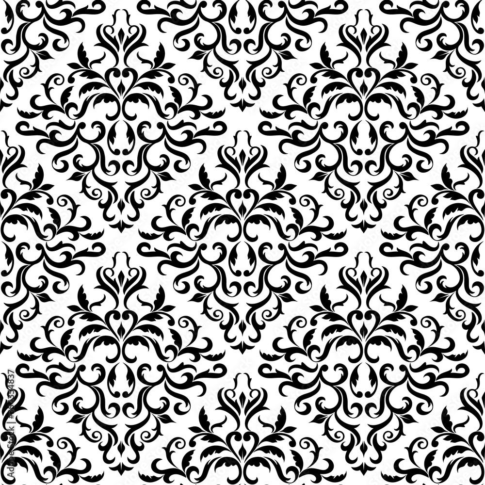 Seamless pattern. Ornate Damask ornament on a white background. Ideal for textile print and wallpapers. Seamless pattern. Ornate Damask ornament on a white background. Ideal for textile print and wallpapers.