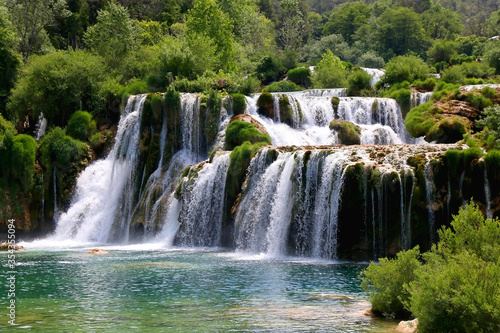 Fototapeta Naklejka Na Ścianę i Meble -  Beautiful waterfalls in National Park Krka, Croatia on a sunny summer day. 