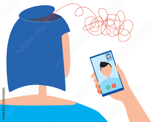 Psychologist session on online video communication using a mobile phone as a concept of psychotherapy, flat stock vector illustration with a patient, psychologist and smartphone