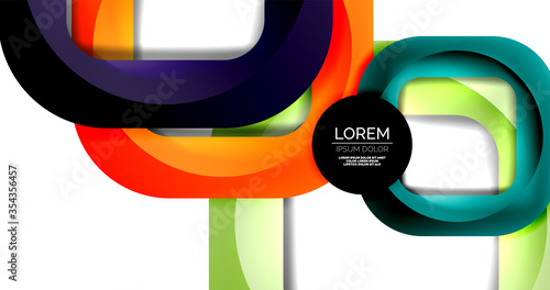 Square geometric vector abstract background, dynamic modern minimal template. Multicolored square shapes with round corners overlapping each other