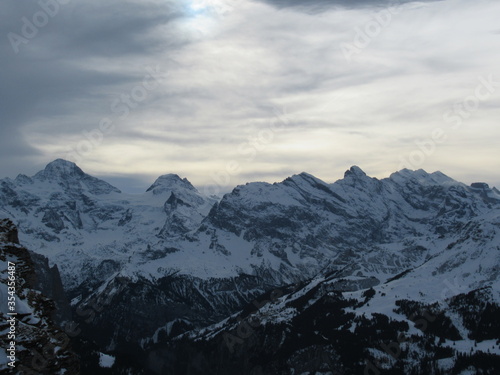 Sunset over the snowy Bernese Alps