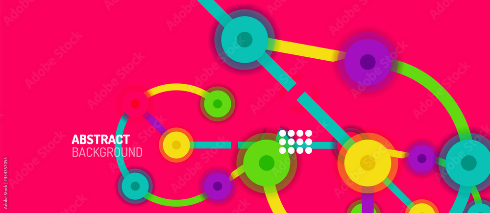 Flat style geometric abstract background, round dots or circle connections on color background. Technology network concept. Flat style geometric abstract background, round dots or circle connections on color background. Technology network concept.