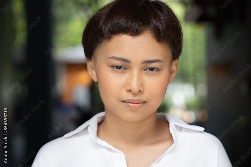 upset, angry LGBT woman looking, portrait of unhappy, furstrated lgbt girl looking at you upset, angry LGBT woman looking, portrait of unhappy, furstrated lgbt girl looking at you