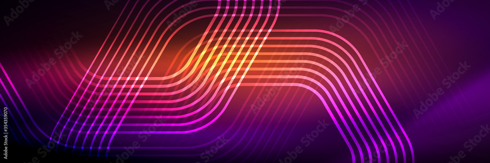 Shiny neon lines, stripes and waves, technology abstract background. Trendy abstract layout template for business or technology presentation, internet poster or web brochure cover, wallpaper Shiny neon lines, stripes and waves, technology abstract background. Trendy abstract layout template for business or technology presentation, internet poster or web brochure cover, wallpaper