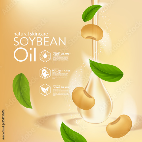 Soybeans Oil serum Natural Skin Care Cosmetic. Moisture Essence vector Illustration.