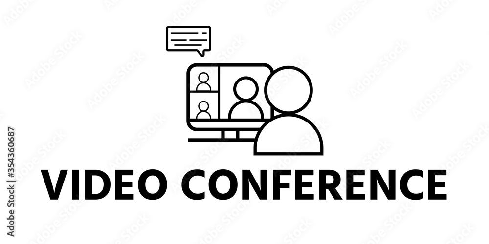 New normal lifestyle concept,after Covid-19 period,new normal behaviors,Video conference word and Icon. isolate on white background. lock down pandemic stop coronavirus outbreak COVID-19 symptoms. vec New normal lifestyle concept,after Covid-19 period,new normal behaviors,Video conference word and Icon. isolate on white background. lock down pandemic stop coronavirus outbreak COVID-19 symptoms. vec