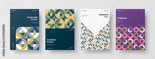 Company identity brochure template collection. Business presentation vector A4 vertical orientation front page mock up set. Corporate report cover abstract geometric illustration design layout bundle.