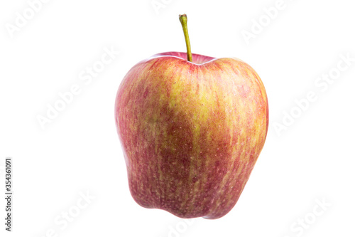Jablko na bialym  tle. Owoce surowe. Wyizolowane z tla. Jedzenie wegetarianskie. Owoce w diecie odchudzakacej. Dojrzale jablko.