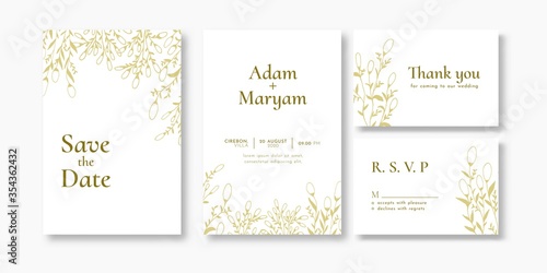 wedding invitation cover card set with beauty berry and floral flower abstract doodle hand drawn style ornament decoration background mockup elegant template vector illustration vintage frame