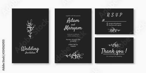 wedding invitation cover set with beauty minimalist floral flower abstract doodle hand drawn style ornament decoration background mockup elegant template vector illustration frame