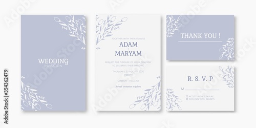 wedding invitation cover card set with beauty berry and floral flower abstract doodle hand drawn style ornament decoration background mockup elegant template vector illustration vintage frame