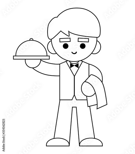 Coloring book, Waiter with a napkin and a dish in hands