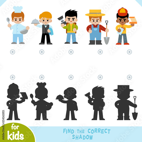Find the correct shadow, education game for children, a set of characters of different professions