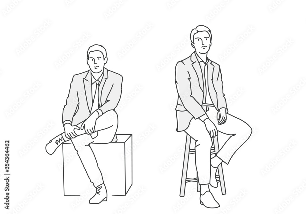Relaxed Business people. Line drawing vector illustration.
