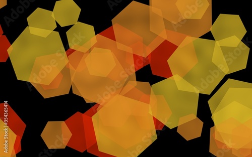 Multicolored translucent hexagons on dark background. Yellow. 3D illustration