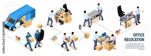 Relocate Office Isometric Infographics