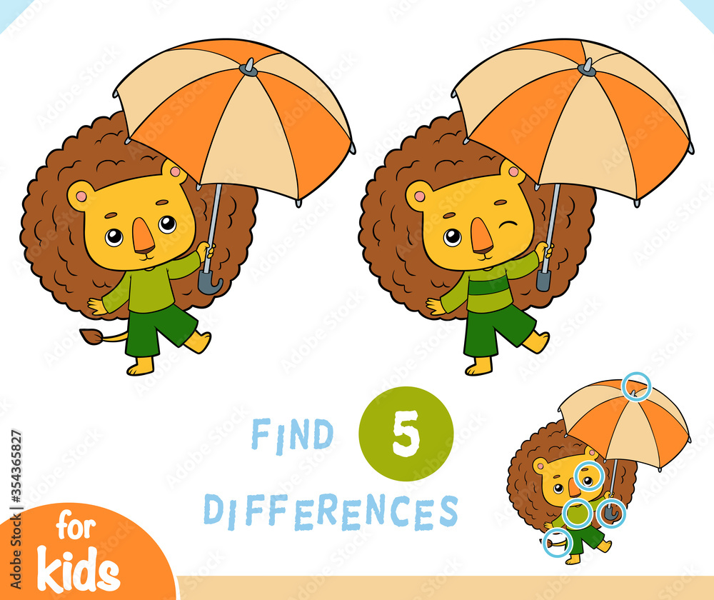 Find differences educational game for children, lion and umbrella Stock ...