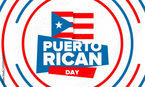 Puerto Rican Day. National happy holiday. Festival and parade in honor of independence and freedom. Puerto Rico flag. Latin american country. Patriotic elements. Vector poster illustration