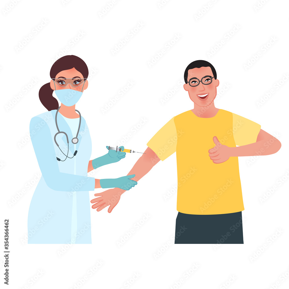 Vaccination, the nurse vaccinates the patient against seasonal infections or flu in the medical office. Vector illustration for medicine Vaccination, the nurse vaccinates the patient against seasonal infections or flu in the medical office. Vector illustration for medicine