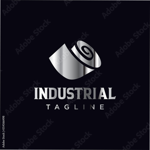 iron steel logo Design Industrial. Abstract Paper Roll Logo Design silhouette Black Vector Stock Illustration. Industry Steel Logo Design