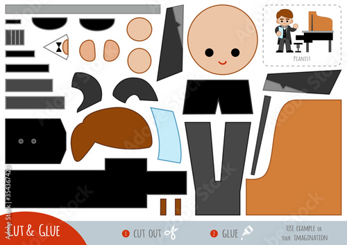 Education paper game for children, Musician and grand piano