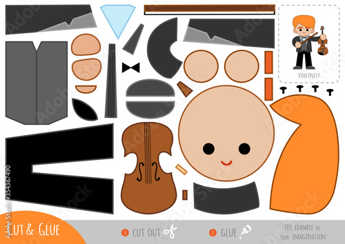 Education paper game for children, Musician man and Violin