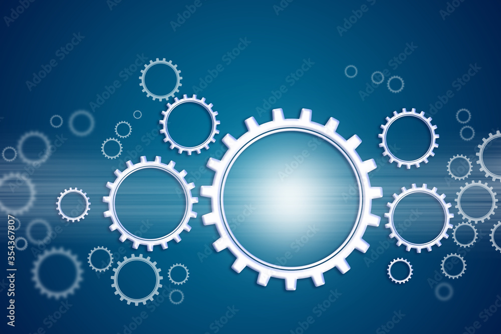 Illustration of gear mechanism on blue background