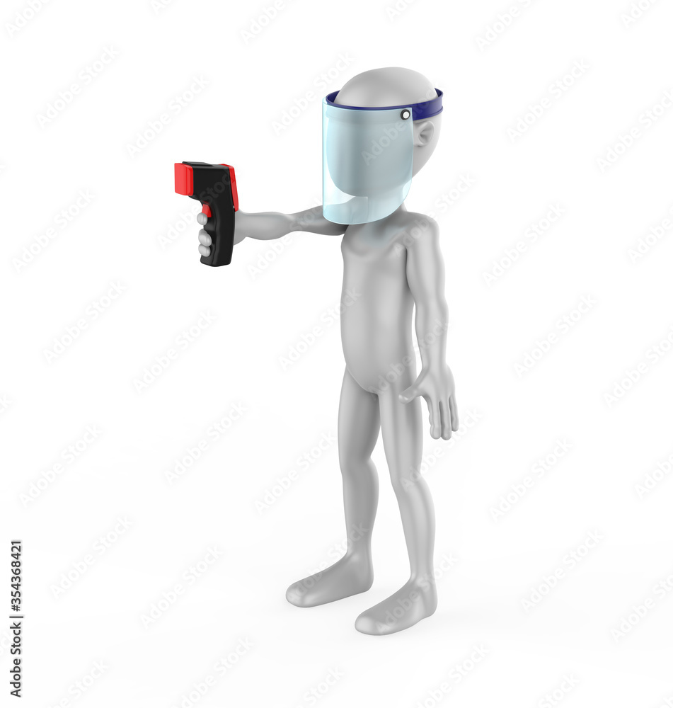 man in Protective Mask Standing with Temperature Gun. 3d illustration man in Protective Mask Standing with Temperature Gun. 3d illustration