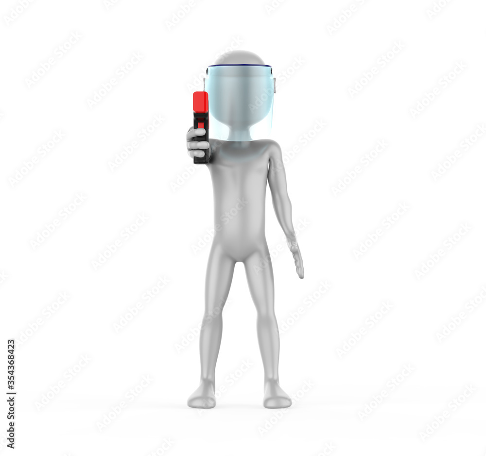 man in Protective Mask Standing with Temperature Gun. 3d illustration man in Protective Mask Standing with Temperature Gun. 3d illustration