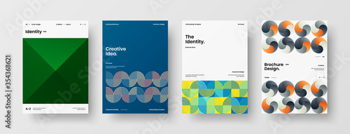Company identity brochure template collection. Business presentation vector A4 vertical orientation front page mock up set. Corporate report cover abstract geometric illustration design layout bundle.